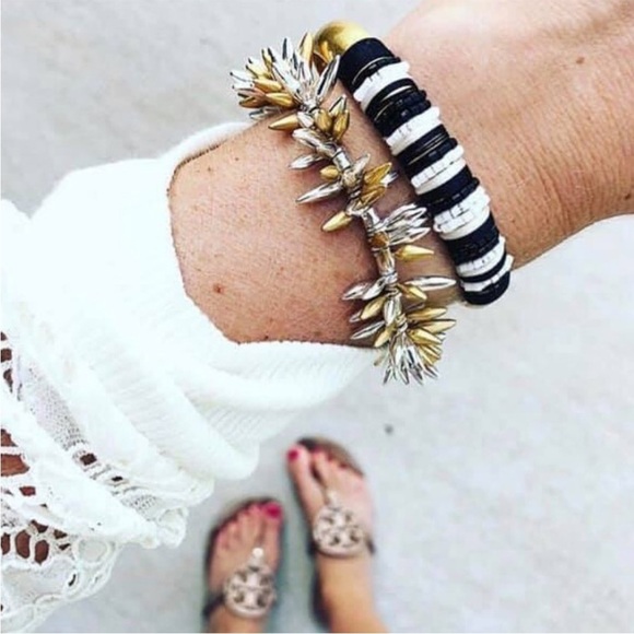 Stella & Dot Bettina Cuff Bracelet Beaded Tassel Gold Black White - Picture 1 of 5